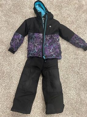 Gusti Black and Purple Kids Snow Jacket & Pants with Teal Trim